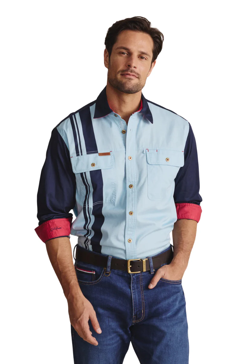 S.Kidman Mens Armstrong Full Button L/S Print Shirt (1SHM00113) Sky Blue - Image 4