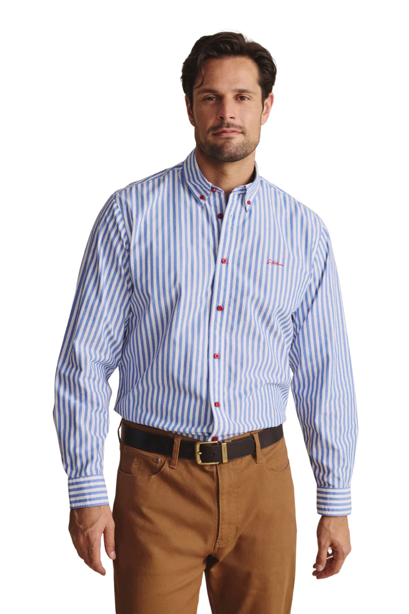 S.Kidman Mens Barron Full Button L/S Print Shirt (1SHM00004) Mid Blue - Image 5