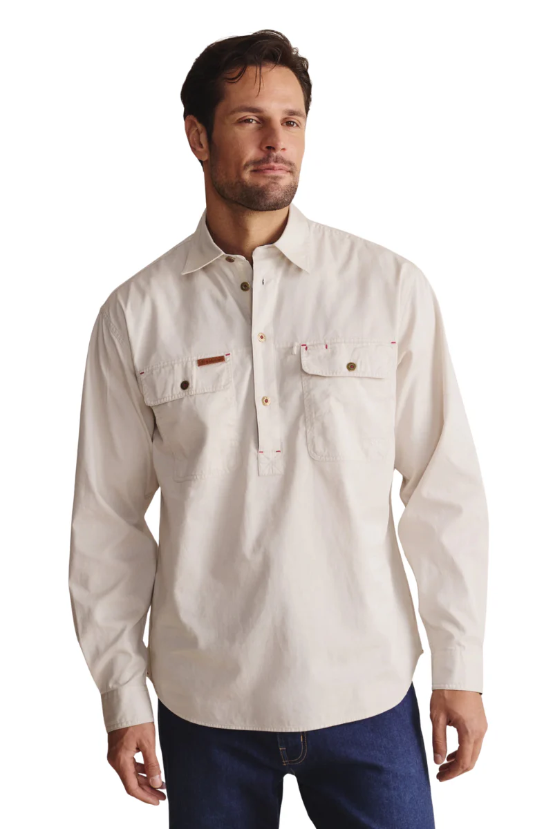 S.Kidman Mens Brockman Half Button L/S Work Shirt (1SHM00131) Stone