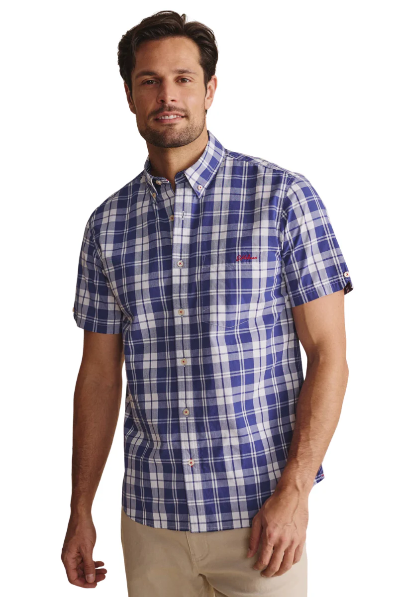 S.Kidman Mens Cooper Full Button S/S Print Shirt (1SHM00086) Indigo - Image 2