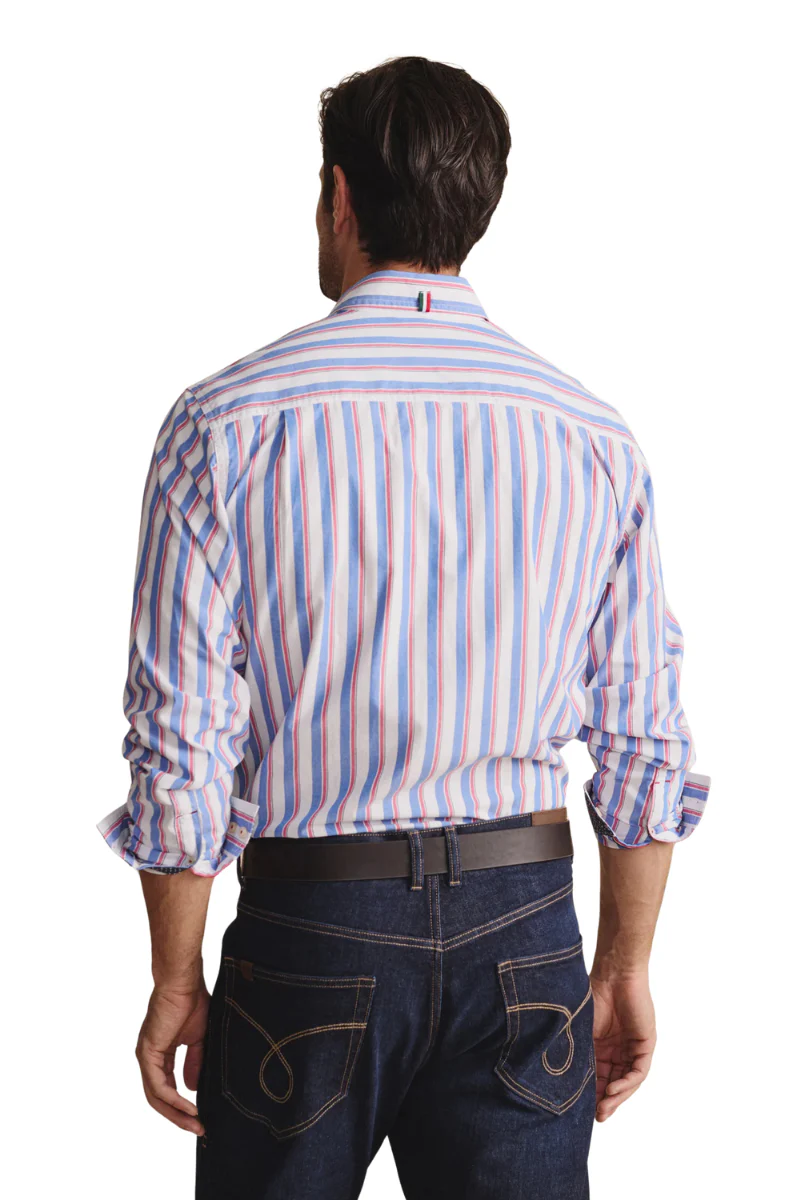 S.Kidman Mens Dexter Full Button L/S Print Shirt (1SHM00005) Mid Blue - Image 3