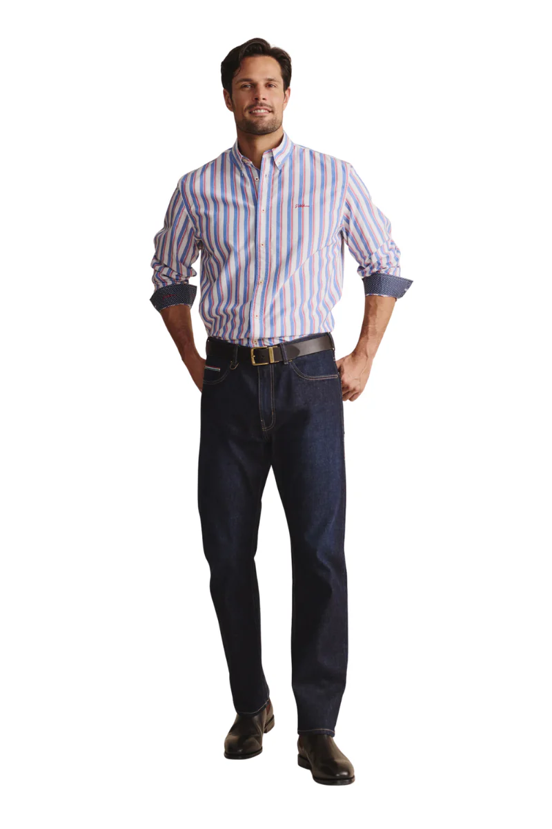 S.Kidman Mens Dexter Full Button L/S Print Shirt (1SHM00005) Mid Blue - Image 4