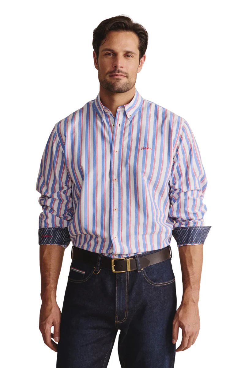 S.Kidman Mens Dexter Full Button L/S Print Shirt (1SHM00005) Mid Blue - Image 5
