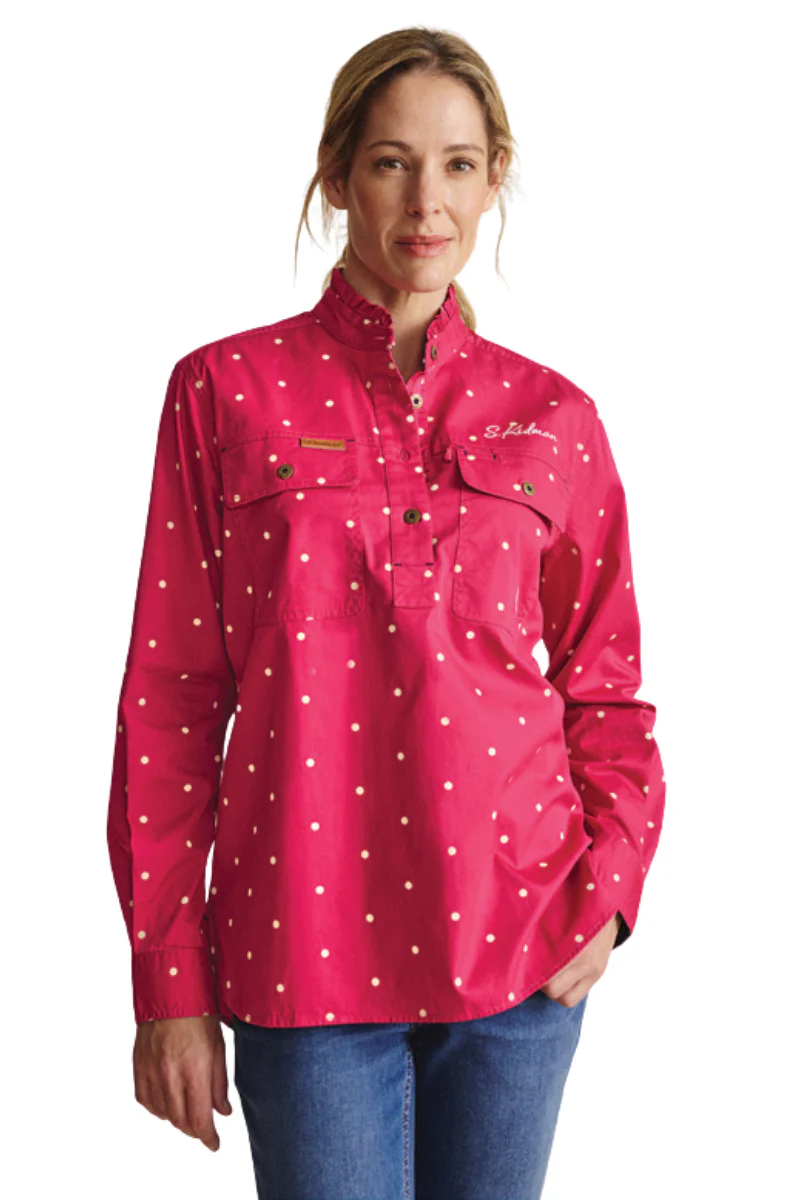 S.Kidman Womens Acacia Frill Neck Half Button L/S Print Shirt (1SHW00035) Pink - Image 2