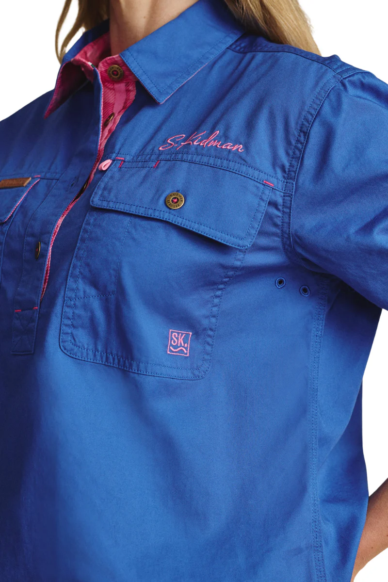 S.Kidman Womens Camfield Half Button L/S Work Shirt (1SHW00031) Mid Blue - Image 2
