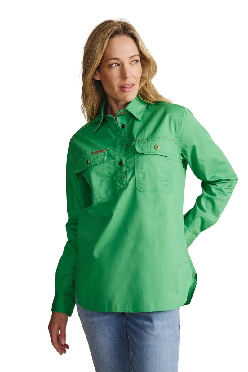 S.Kidman Womens Camfield Half Button L/S Work Shirt (1SHW00133) Green