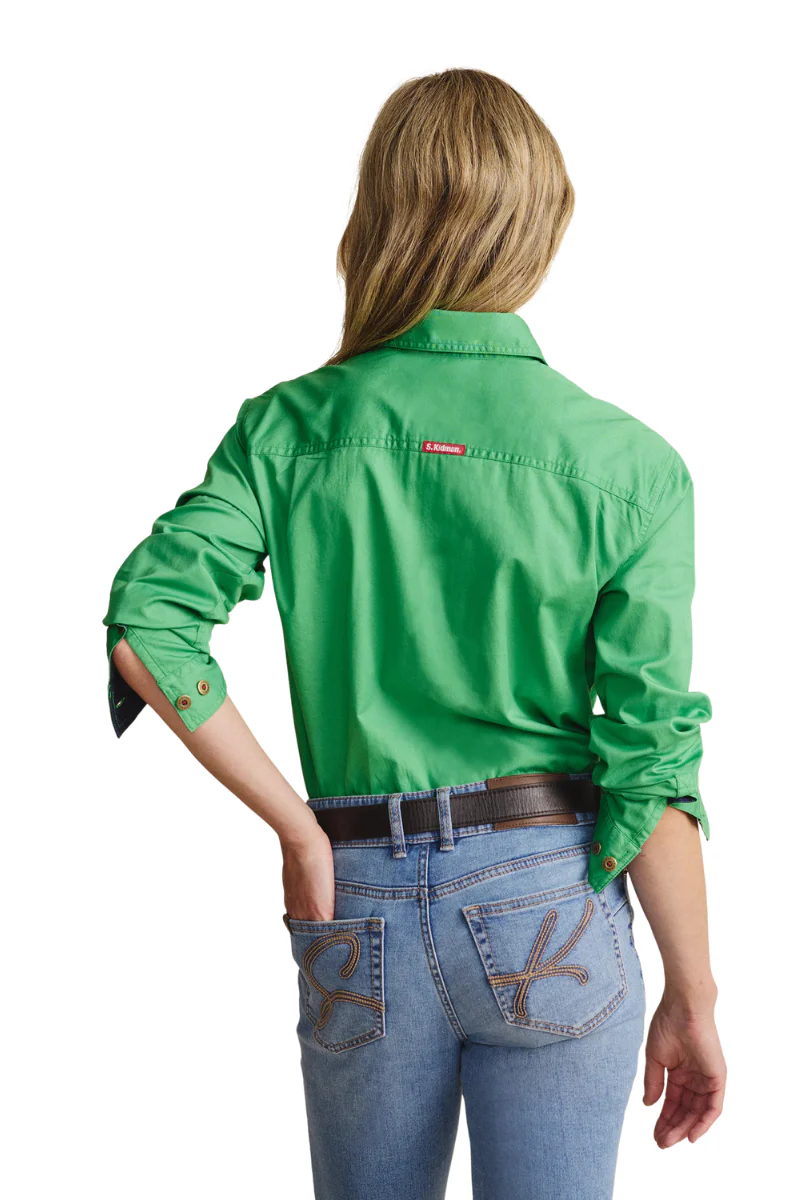 S.Kidman Womens Camfield Half Button L/S Work Shirt (1SHW00133) Green - Image 3