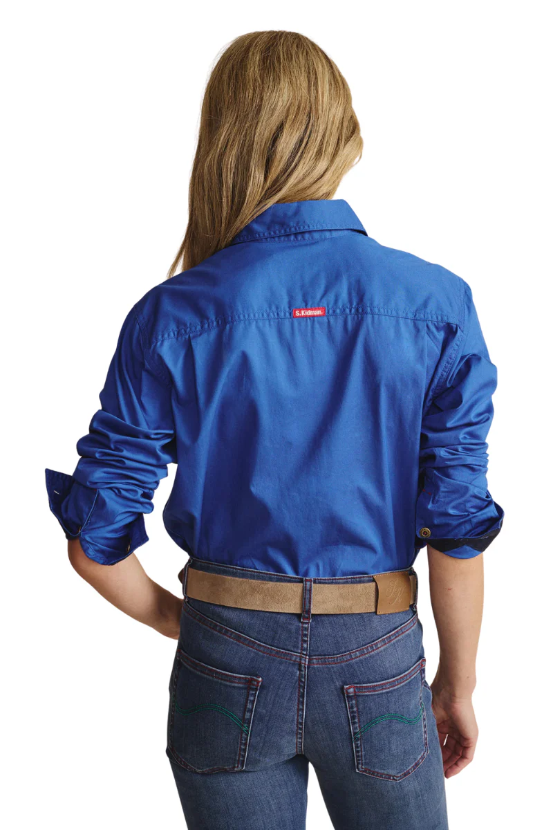 S.Kidman Womens Camfield Half Button L/S Work Shirt (1SHW00133) Mid Blue - Image 3