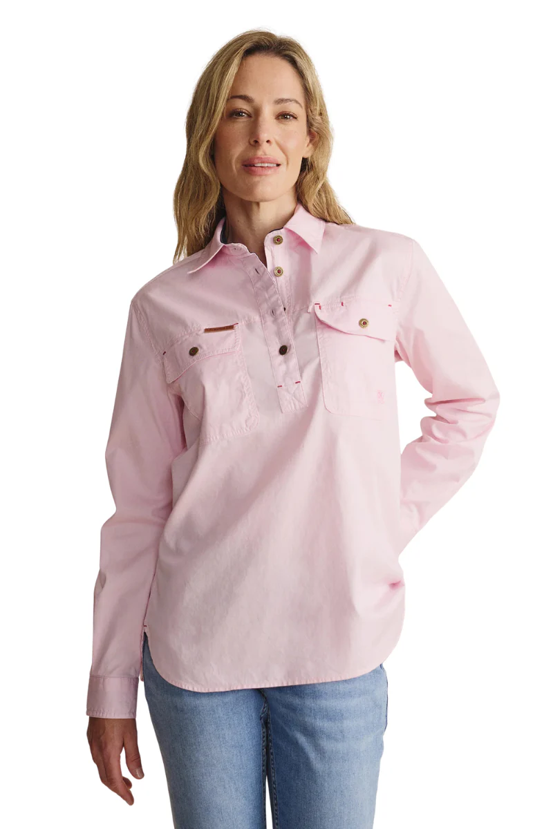 S.Kidman Womens Camfield Half Button L/S Work Shirt (1SHW00133) Pale Pink