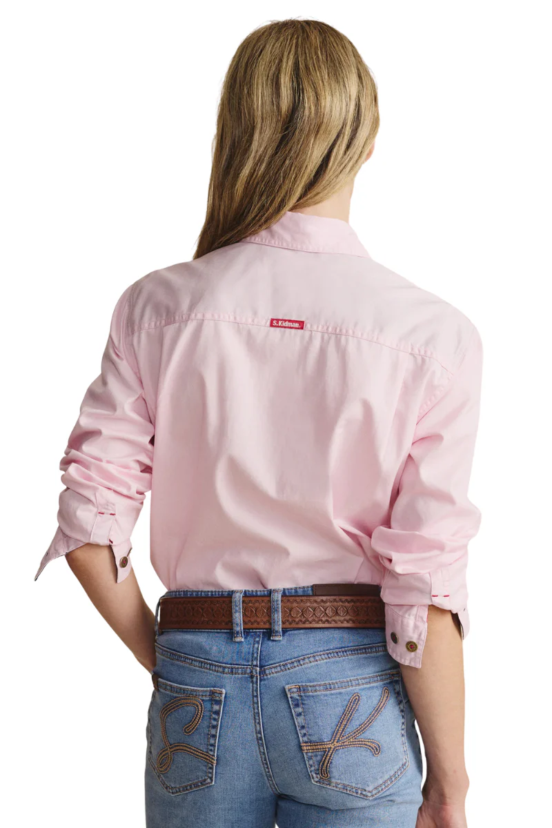 S.Kidman Womens Camfield Half Button L/S Work Shirt (1SHW00133) Pale Pink - Image 3