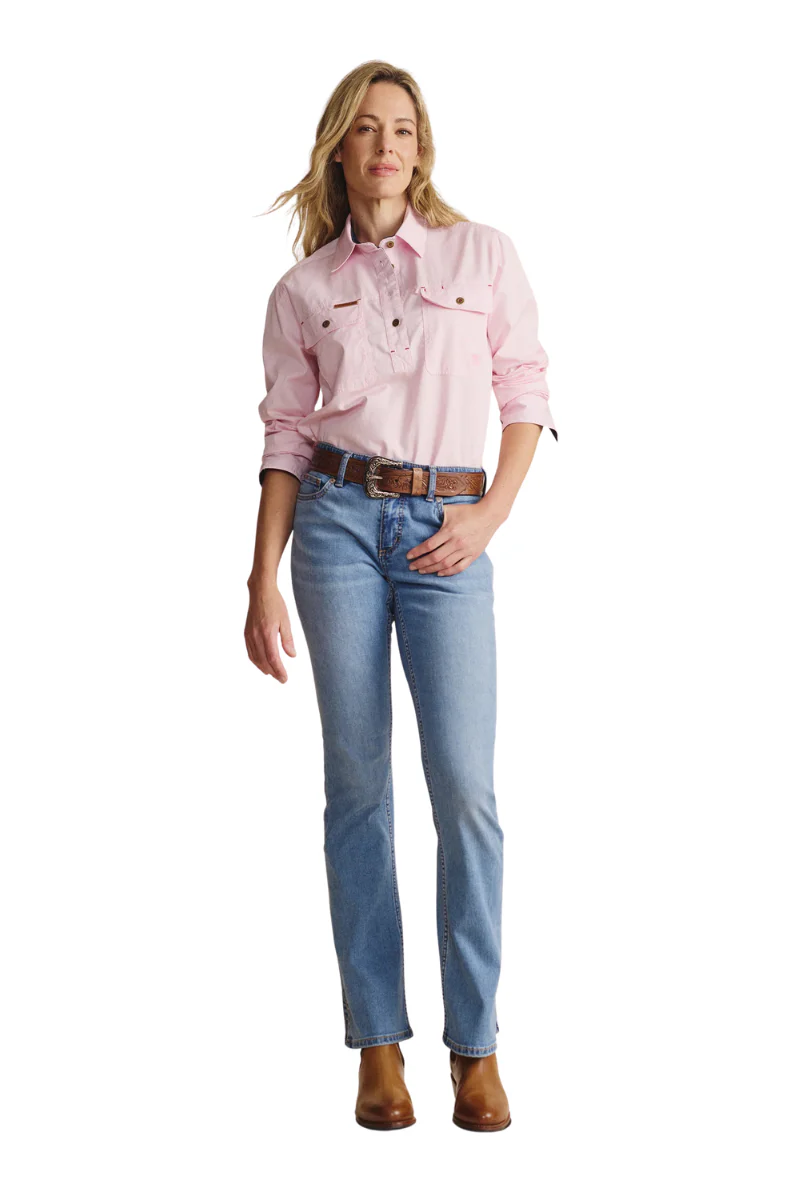 S.Kidman Womens Camfield Half Button L/S Work Shirt (1SHW00133) Pale Pink - Image 4