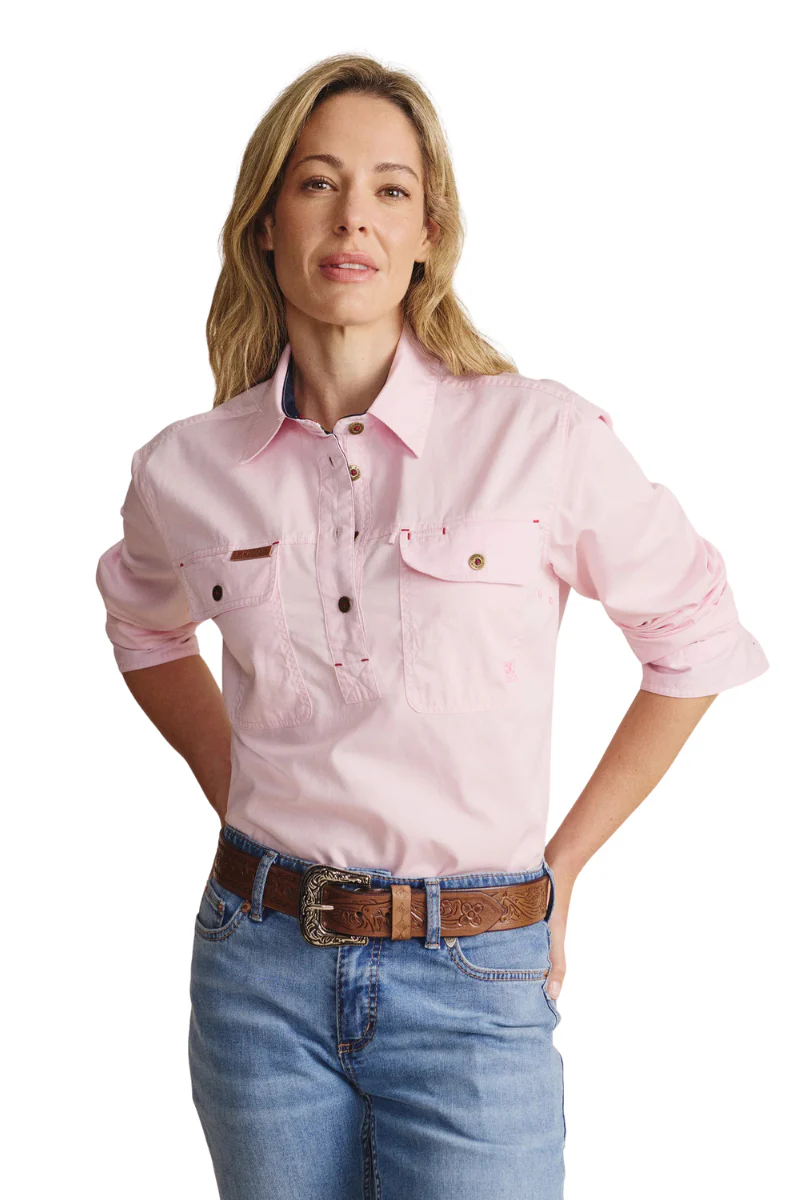 S.Kidman Womens Camfield Half Button L/S Work Shirt (1SHW00133) Pale Pink - Image 5