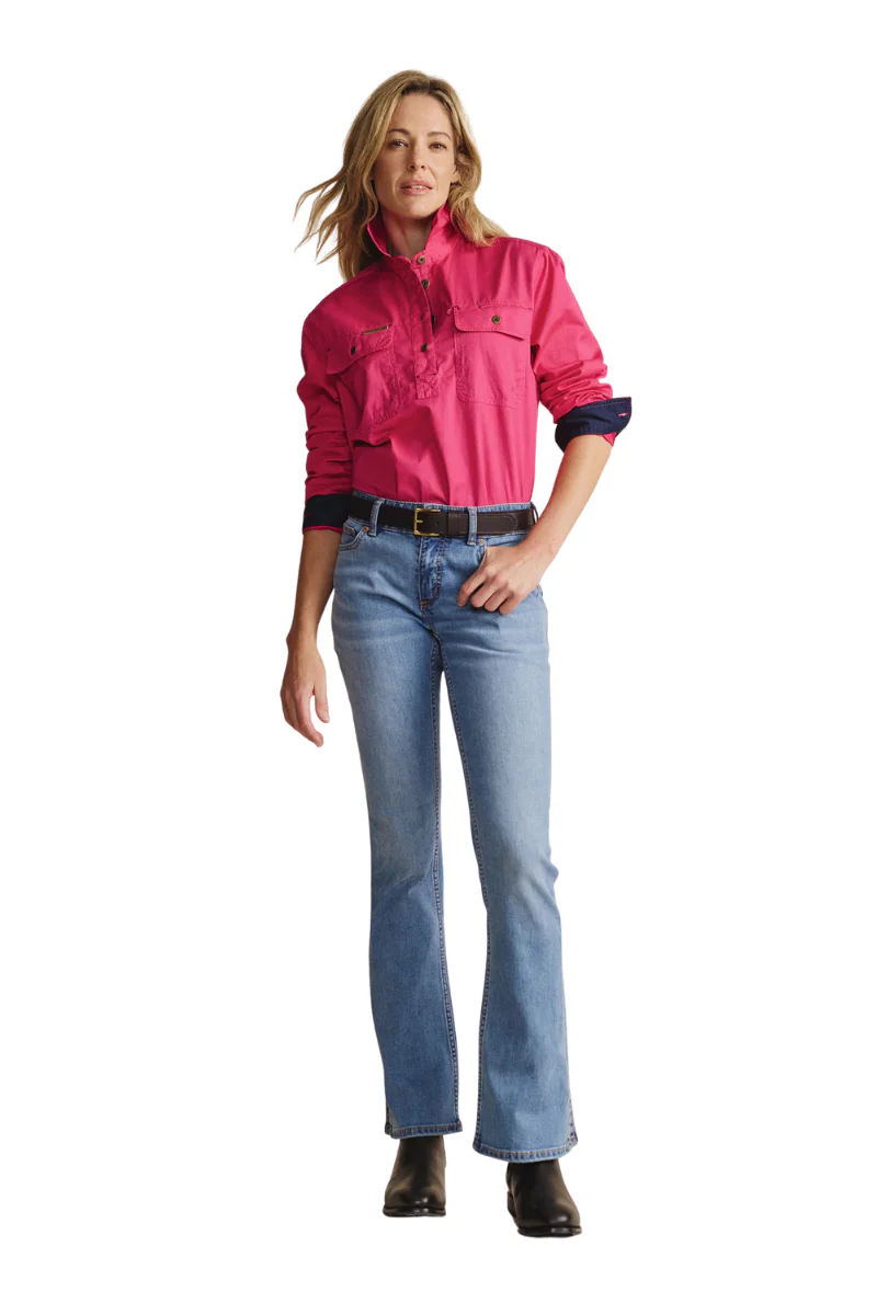 S.Kidman Womens Camfield Half Button L/S Work Shirt (1SHW00133) Pink - Image 4