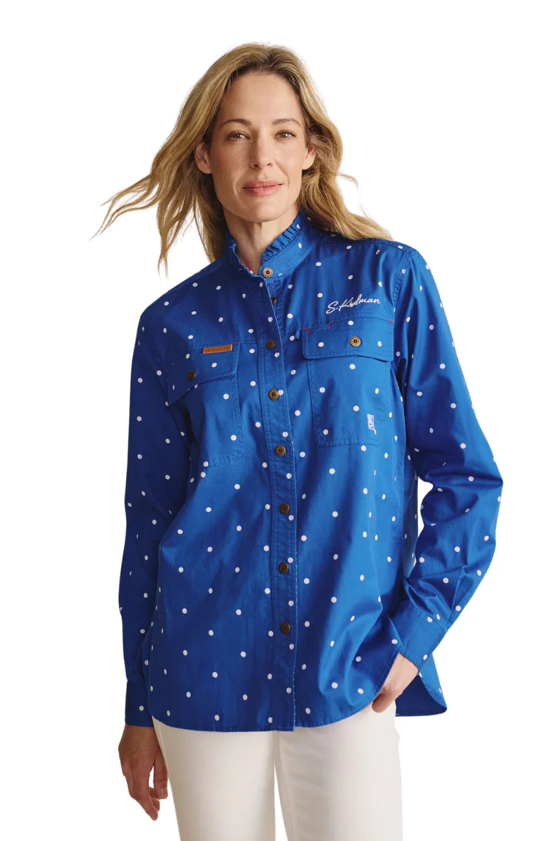 S.Kidman Womens Lilly Pilly Frill Neck Full Button L/S Print Shirt (1SHW00034) Mid Blue