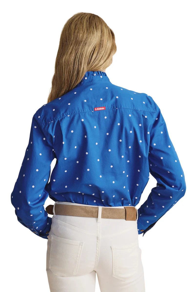 S.Kidman Womens Lilly Pilly Frill Neck Full Button L/S Print Shirt (1SHW00034) Mid Blue - Image 3