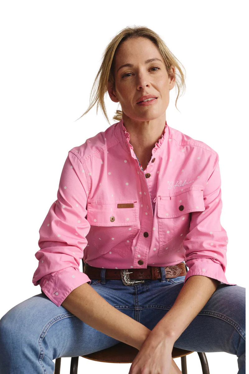 S.Kidman Womens Lilly Pilly Frill Neck Full Button L/S Print Shirt (1SHW00034) Pale Pink - Image 2