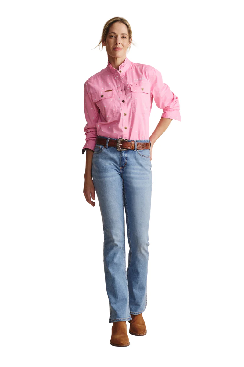 S.Kidman Womens Lilly Pilly Frill Neck Full Button L/S Print Shirt (1SHW00034) Pale Pink - Image 4