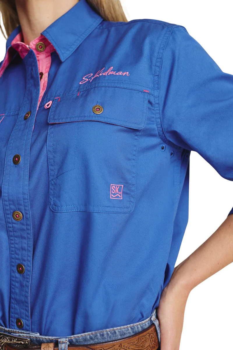 S.Kidman Womens Spencer Full Button L/S Work Shirt (1SHW00030) Mid Blue - Image 3