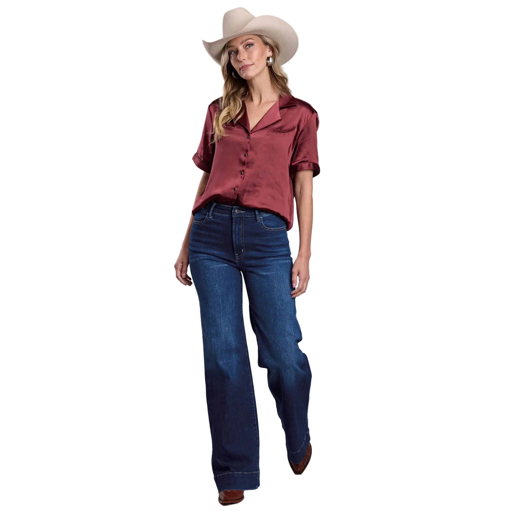 Stetson Womens Collection S/S Shirt (51539006) Solid Brown - Image 3