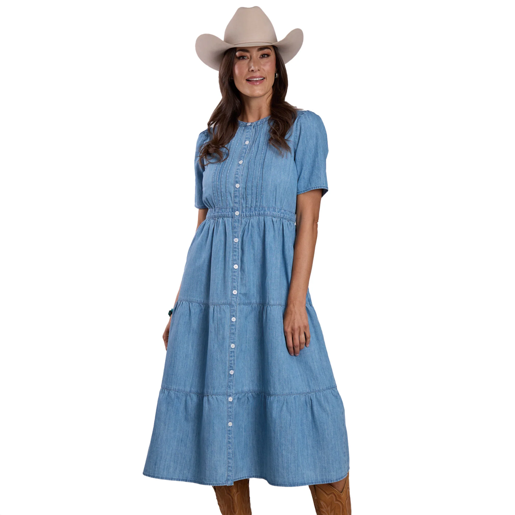 Stetson Womens Collection S/S Dress (57594012) Solid Blue