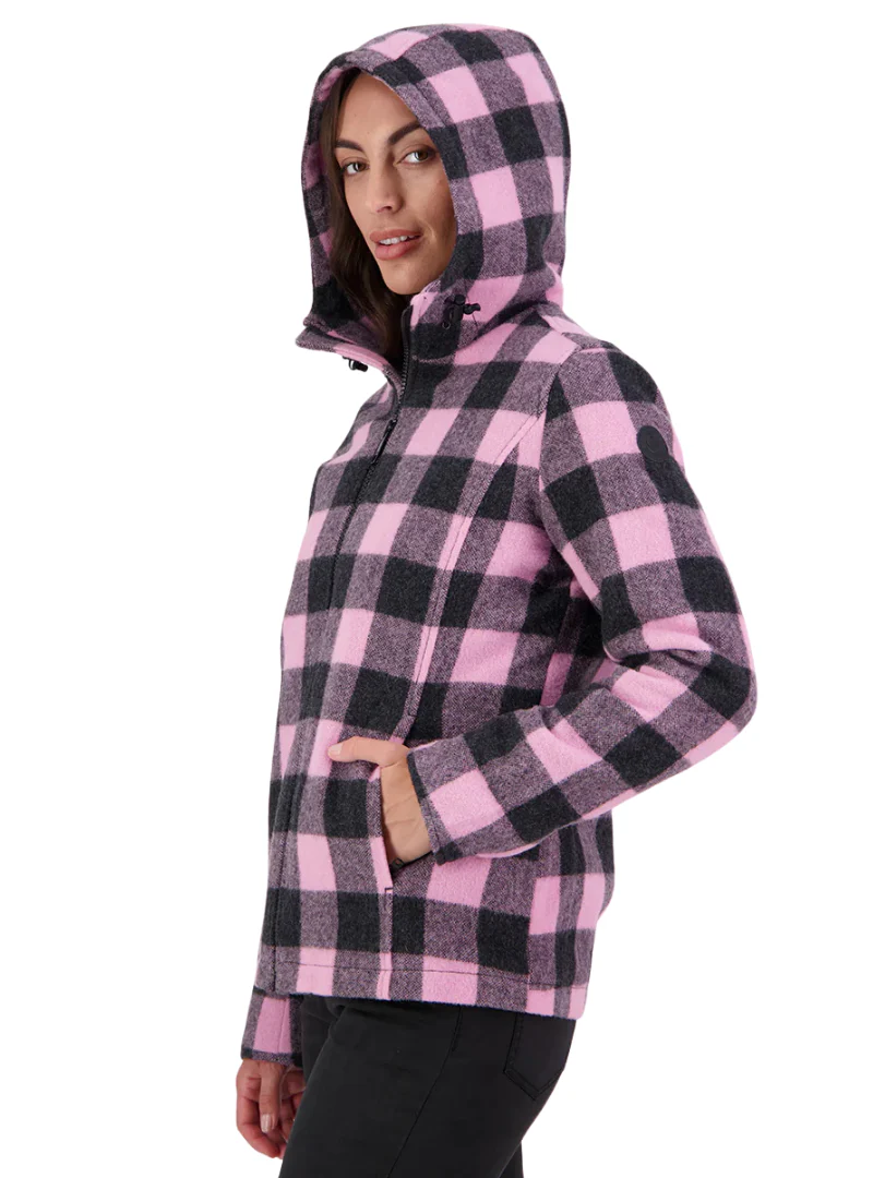 Swanndri Womens Seattle V2 Wool Hoodie (SW244796W) Shadow/Blossom Check - Image 5