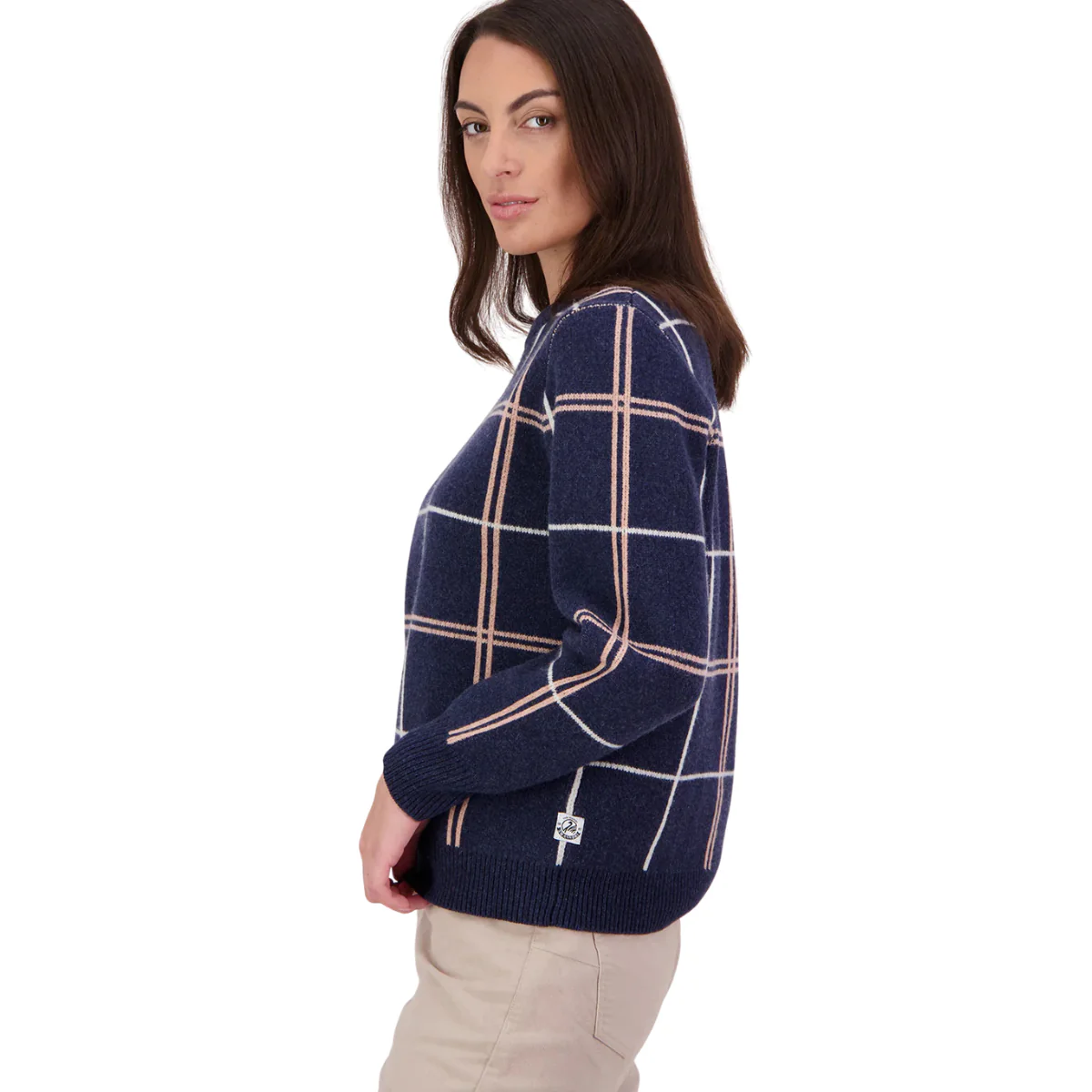 Swanndri Womens Yasmin Check Knit Jumper (SW26550W) Navy Check - Image 2