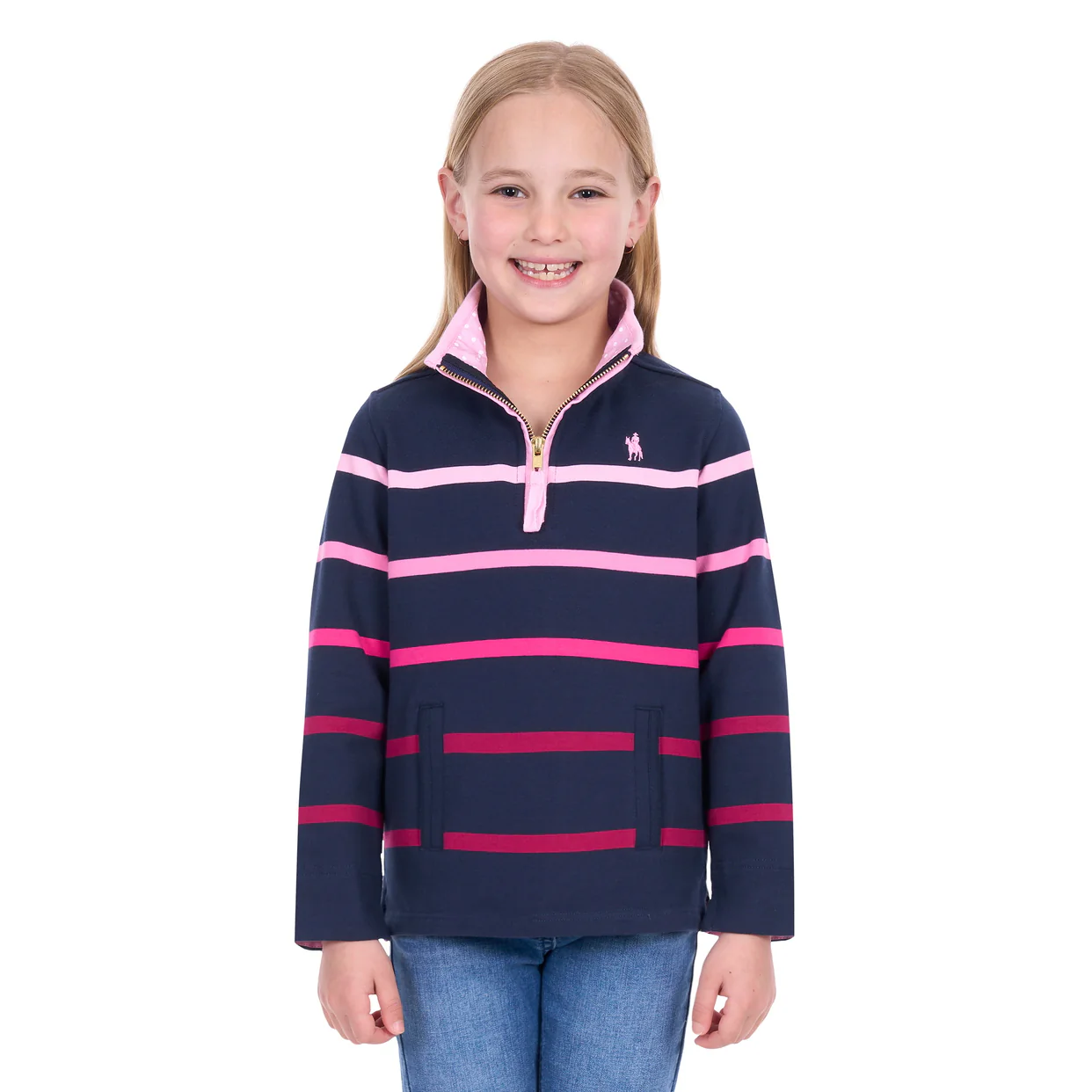Thomas Cook Girls Gemma 1/4 Zip Rugby (T6W5527075) Pink/Navy - Image 2