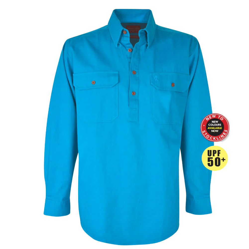 Thomas Cook Heavy Drill 1/2 Button L/S Shirt (TCP1120163) Aqua - Image 9