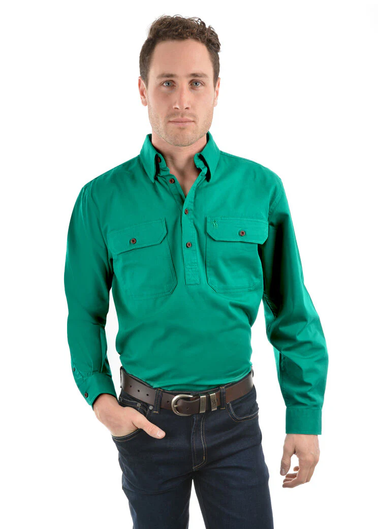 Thomas Cook Heavy Drill 1/2 Button L/S Shirt (TCP1120163) Bright Green - Image 2