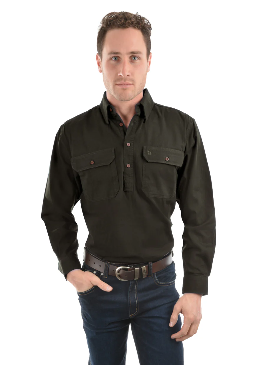 Thomas Cook Heavy Drill 1/2 Button L/S Shirt (TCP1120163) Khaki - Image 2