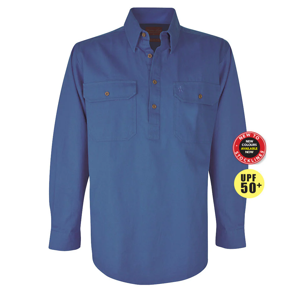 Thomas Cook Heavy Drill 1/2 Button L/S Shirt (TCP1120163) Steel Blue - Image 11