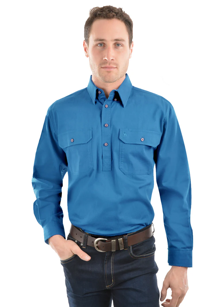 Thomas Cook Heavy Drill 1/2 Button L/S Shirt (TCP1120163) Wedgewood - Image 2