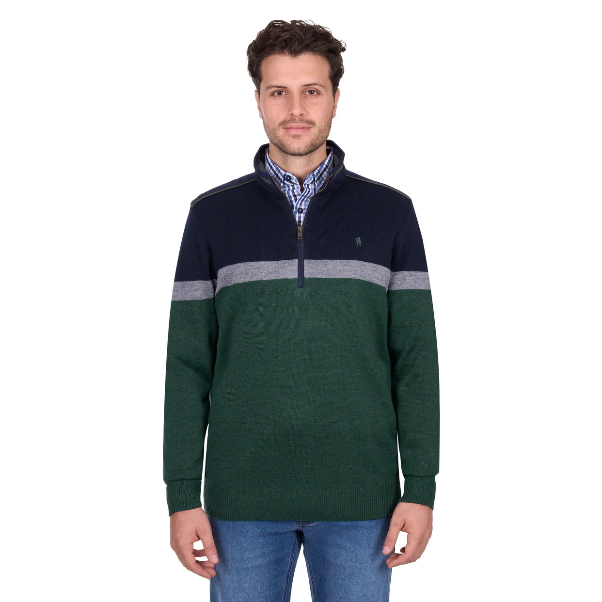 Thomas Cook Mens Troy 1/4 Zip Jumper (T6W1523003) Navy/Green Marle - Image 2