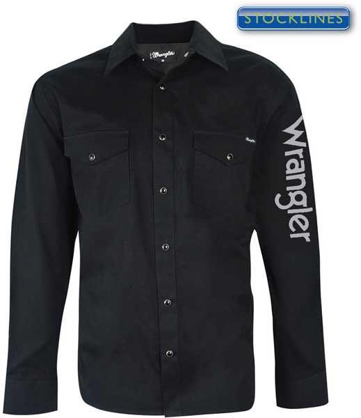 Wrangler Mens Logo Rodeo L/S Drill Shirt (XCP1116020) Black - Image 8