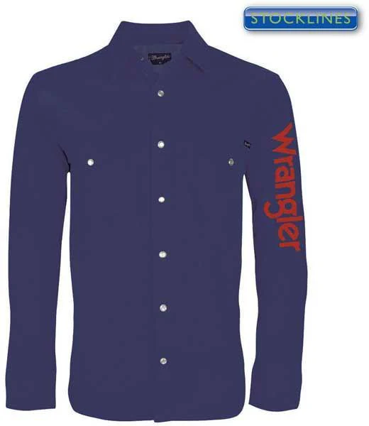 Wrangler Mens Logo Rodeo L/S Drill Shirt (XCP1116020) Navy - Image 3