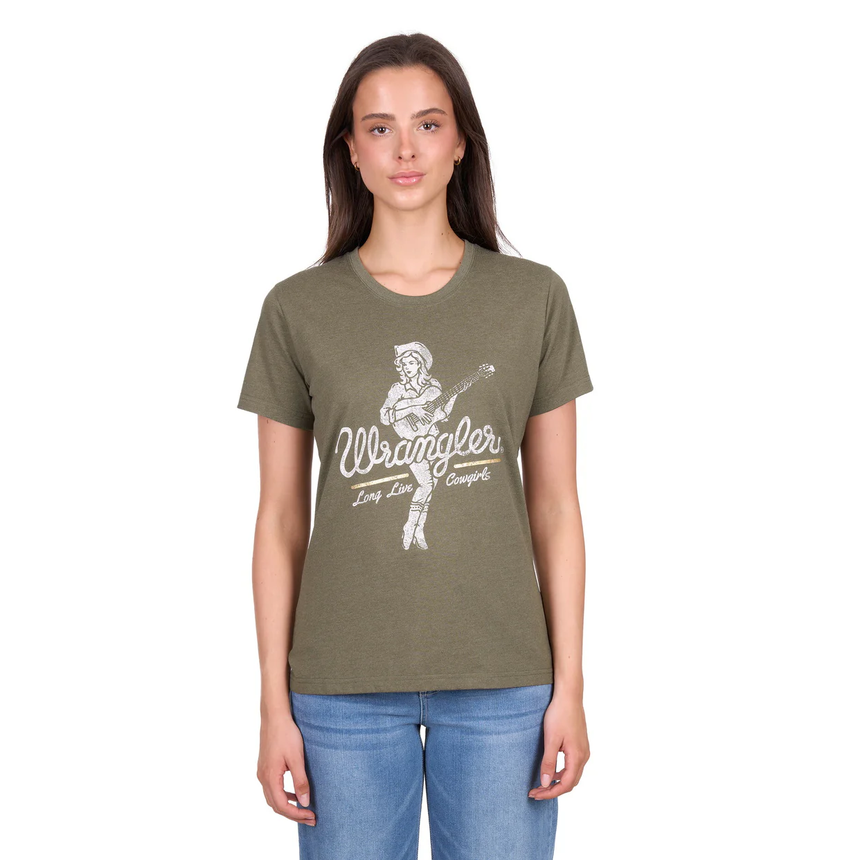 Wrangler Womens Adriana S/S Tee (X6W2598538) Khaki Marle - Image 3